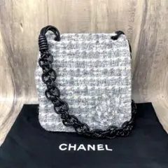 【美品】CHANEL シャネル カメリア ツイード チェーンショルダーバッグ