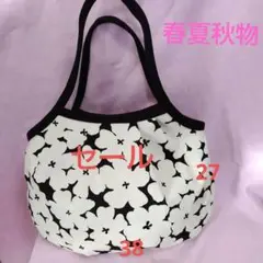 黒地に白花柄シンプルなグラニーバッグ　手作りハンドメイド