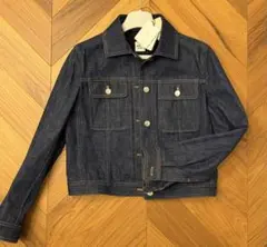 エルメス HERMES デニムジャケット ノーカラー アウター 34赤レッド