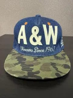 A&W デニム迷彩スナップバックキャップ
