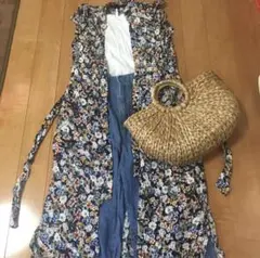 ZARA BASIC フラワープリント ロングワンピースMsize美品紐付き