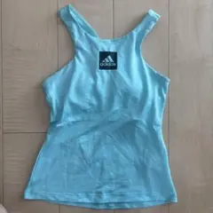 adidas 水色 ストライプ タンクトップ Dサイズ