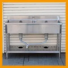 タニコー　二槽シンク　バックガードあり　業務用　ステンレスシンク