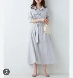 新品タグ付き シャツワンピース ストライプ ベルト付き ナチュラルクチュール