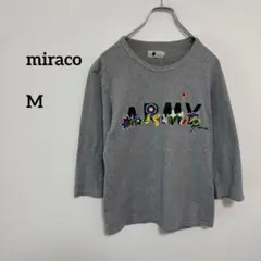 miraco 花柄刺繍 7部袖　Tシャツ Mサイズ グレー　日本製　c126②