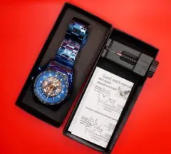 新品未使用 青 スケルトン 調整工具付き 腕時計