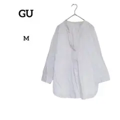 GU ジーユー　ホワイト　リネンブレンドスキッパーシャツ 7分袖　シャツ Ｍ