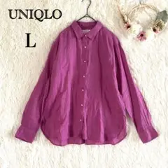ユニクロ プレミアムリネンシャツ ピンク L 麻100%