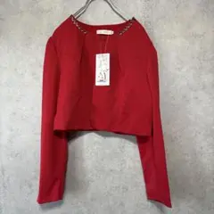 【JK2】XL＊ノーカラージャケット＊赤色＊新品＊キャバ＊衣装＊派手＊ショート丈