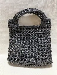 黒いメッシュ編みかごバッグ　ハンドメイド　ソフトブラック