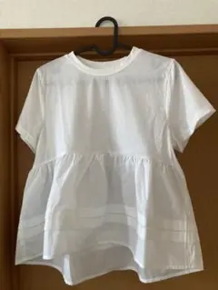 ホワイト ペプラムデザイン 半袖Tシャツ　M
