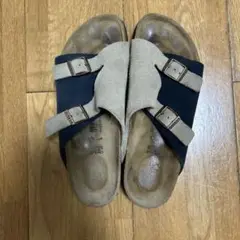 BIRKENSTOCK サンダル 38 ネイビー/ベージュ