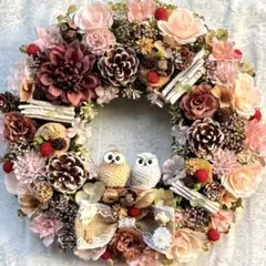 縁起物♡フクロウ♡木の実　フラワーリース