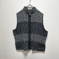 TIPLE ノースリーブシャツ ブラウス バンドカラー ブラック チェック柄