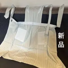 昭和レトロ　水色胸当てストライプフリルエプロン　ポケットあり　新品
