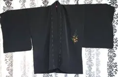 羽織 花柄刺繍 未使用 未仕立て しつけ糸付き リメイク素材 ハンドメイド 黒