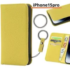 ✨️iPhone15pro✨️ 手帳型 本革 カード収納 落下防止 耐衝撃 イエロー