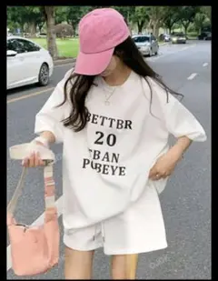 ホワイトオーバーサイズTシャツセットアップ