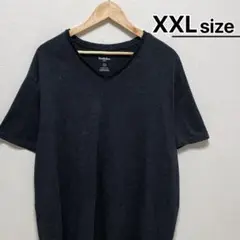 USA古着　Tシャツ　XXL　ダークグレー　チャコール　無地　Vネック　半袖