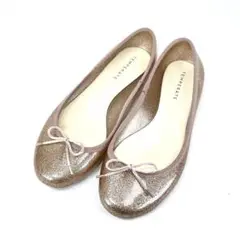 【新品未使用】TEMPERATE リボン ラメ パンプス 金 ピンク23.5