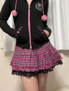 ピンクチェック フリル付きミニスカートy2k平成ギャル女児姫系姉系ピンク