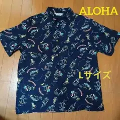 ◇最終お値下げ◇アロハシャツ ハワイアンシャツ 半袖 ネイビー　レーヨン100%