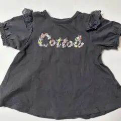 コトリ　黒い花柄刺繍Tシャツ　80