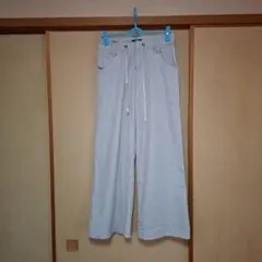 ストライプ ガウチョパンツ ドローストリング付き