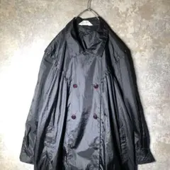 【ヴィンテージ】ナイロンコート レイン ダブルボタン 黒 古着 AS121