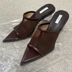 【完売品】イーボル チュールデザインポインテッドクリアヒールサンダル【M】
