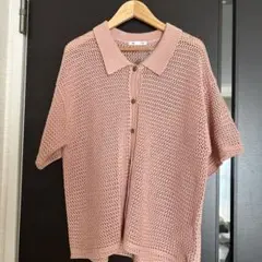 GU 透かし編みニットシャツ　ピンク　L新品
