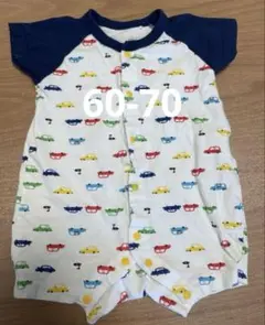 【他サイトでも出品中/先着順】 前開き　車　男の子　ロンパース　60-70