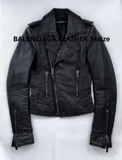 美品 バレンシアガ ライダースジャケット ラムレザー 羊皮 黒 34