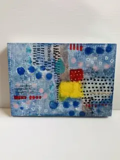 抽象画　コラージュ　アート　原画　木製パネル　A5サイズ