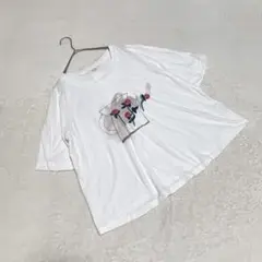 EK3811【スーパーハッカ】Tシャツ カットソー【15】花柄刺繍 ワイド 白