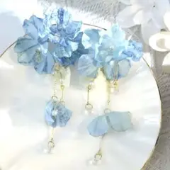 ピアス 花びら ブルー 浴衣 夏祭り スタッド 着物 ドレス #A041