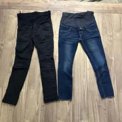 マタニティ　デニム　ジーンズ　2着セット　ネイビー　ブラック