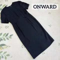 美品 オンワード樫山 ブラック フォーマル ワンピース 9 M 黒 喪服 半袖