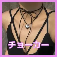 291チョーカーネックレス ハード紐 人気 シルバー リボン ロック