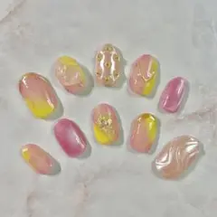 【現品のみSALE】桃ネイルチップ 夏ネイルチップ ニュアンスネイルチップ