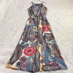 m1172 美品✨マキシ丈キャミソールワンピース ホルダーネック L フレア