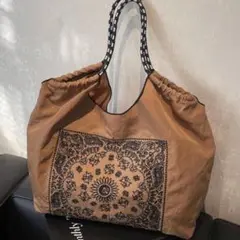 新品 スヌーピー 刺繍 ナイロン 大きめエコバッグ ブラウン