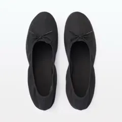 無印良品 撥水リボンバレエシューズ ブラック