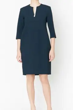 【美品】ロングスリーブパールスリットラインドレス