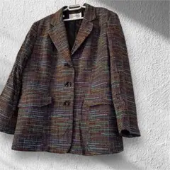チェック柄ブレザー ウール混合