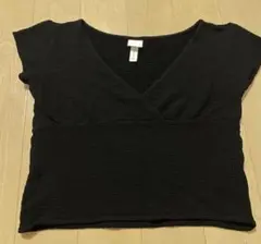 H&M ブラック 半袖 Vネック トップス S