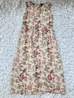 薄手 コブラン織り風 薔薇柄 ノースリーブワンピース アンティーク 花柄