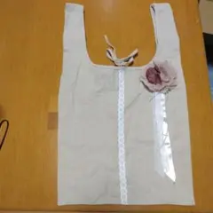 ベージュの花モチーフエコバッグ