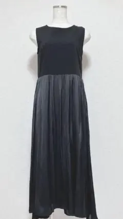 PLST 異素材ドッキング　ノースリーブワンピース　ブラック(黒) SIZE.M