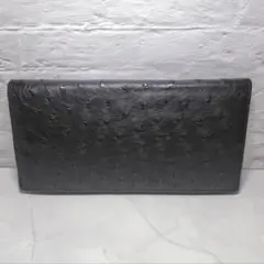★美品★ オーストリッチ 長財布 メンズ ブラック 小銭入れあり